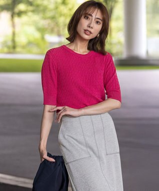 ANY SIS S ケーブルニット プルオーバー ラズベリー