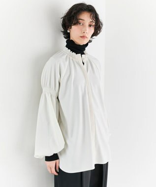 #Newans 【洗濯機可/しわになりにくい】シャーリングネック ボリュームスリーブブラウス オフ