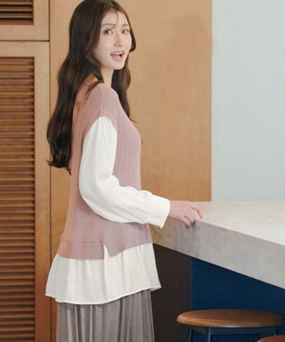 Tiaclasse ベストドッキングトップス ピンク×オフホワイト