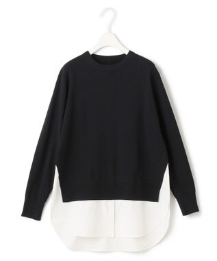 ICB L 【洗える】クロスコンビ シャツドッキングプルオーバー ブラック系