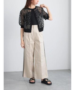 Te chichi エンブロイダリー半袖クルーカーディガン ブラック