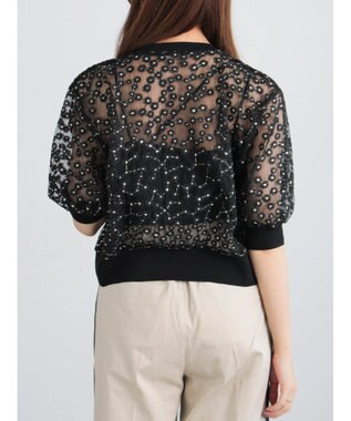 Te chichi エンブロイダリー半袖クルーカーディガン ブラック