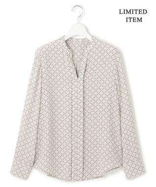 ICB L 【新色追加・WEB限定】BackSatinAmunzen キーネックブラウス トープベース×スクエアビット柄系