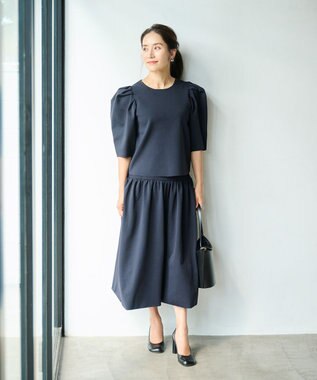 #Newans 【セレモニーにも】バルーンフレアニットスカート ネイビー