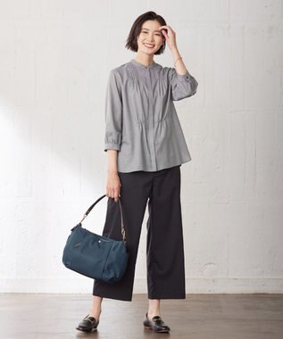 J.PRESS LADIES L 【洗える】ウォッシャブルキュプラツイル バンドカラー ブラウス ブラック系3