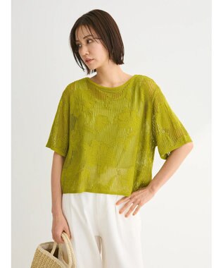 Green Parks 花柄メッシュニットプルオーバー Lime Green