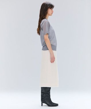 BEIGE， MULLIN / ウールツイードフロントベントスカート Bone