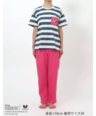 WACOAL ワコール_リラックス＆スリープ パジャマ 4分袖 長ズボン 綿100%(本体) PEANUTS スヌーピー レディース FDT155 /ワコール ブルー