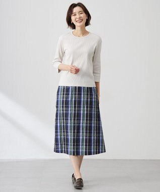 J.PRESS LADIES 【洗える】ECO DOBBY チェック スカート ネイビー系3