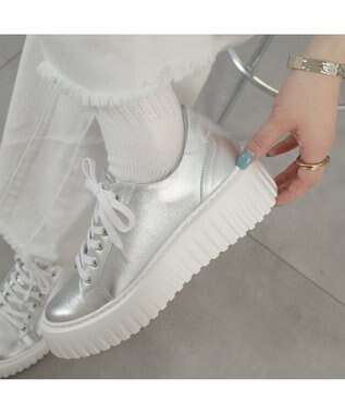 Pointer 日本製 レースアップ厚底スニーカー シルバー