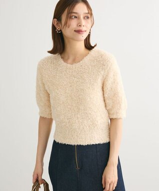 Green Parks テープヤーン半袖ニットプルオーバー Light Beige