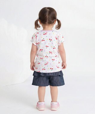 MIKI HOUSE HOT BISCUITS 【80-120cm】キャビット×さくらんぼ 総柄 半袖Tシャツ 白