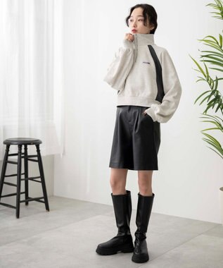 WEGO パイピング切替ショートハーフZIPスウェット 杢グレー