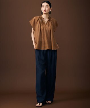 自由区 【WEB限定カラーあり】シアーラミーローンフリルデティール ブラウス テラコッタブラウン