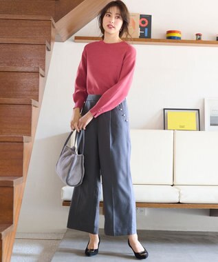 ANY SIS 【美人百花11月号掲載】パール調ポイントツイル パンツ シャンブレーブルー