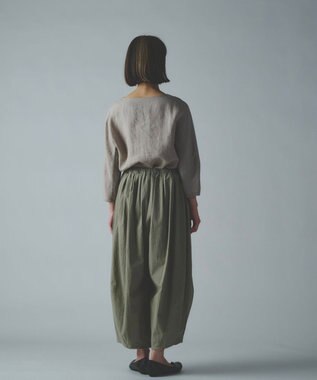 muuc 〈綿100%〉〈涼しいワッシャー生地〉〈裾タック入り〉〈ワイドシルエット〉サーカスパンツ グレーカーキ