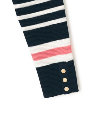 23区 L 【Oggi4月号掲載/洗える】ラスターコットンポリエステル ニット ネイビーxオフホワイトボーダー