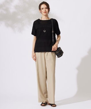 自由区 【UVカット・洗える】クレープストレッチボーダー ニット ブラック