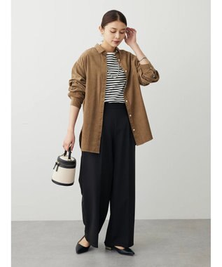 Green Parks 柔らかい細コールシャツ Beige