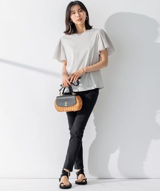 23区 【WEB限定】フレアコンビジャージー 袖フリル カットソー ライトグレー系