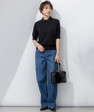 23区 【洗える】Brocheチェック レース付け襟 ニット ブラック系