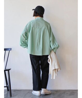 AMERICAN HOLIC イージーケア切替タックワイドシャツ Stripe Green