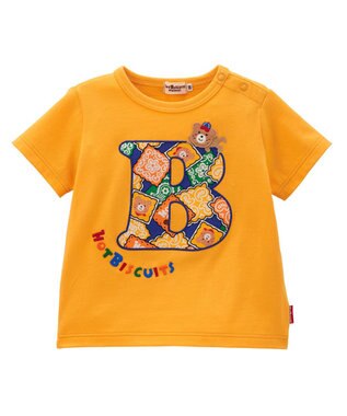 MIKI HOUSE HOT BISCUITS 【80-120cm】 バンダナ柄 ワッペン 半袖Tシャツ 黄