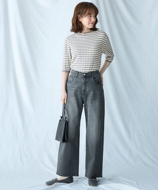 ANY リブボーダーニット グレー×オフ