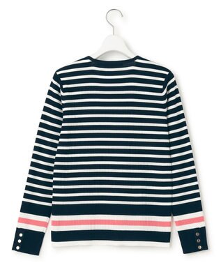 23区 L 【Oggi4月号掲載/洗える】ラスターコットンポリエステル ニット ネイビーxオフホワイトボーダー