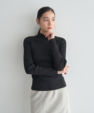 YECCA VECCA ラメ混ハイネックリブニット Black