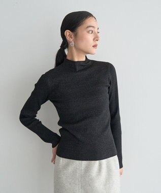 YECCA VECCA ラメ混ハイネックリブニット Black