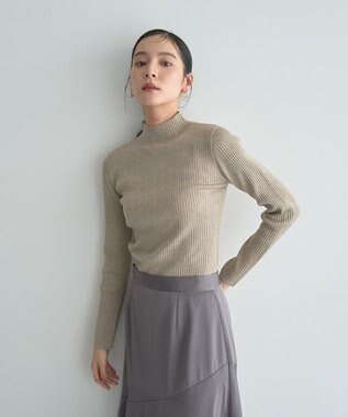 YECCA VECCA ラメ混ハイネックリブニット Beige