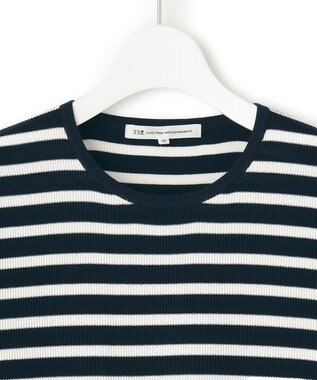 23区 L 【Oggi4月号掲載/洗える】ラスターコットンポリエステル ニット ネイビーxオフホワイトボーダー