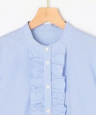 組曲 コンパクトシャーティング フリルブラウス スカイブルー系1