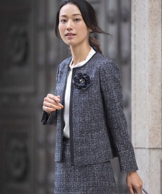 J.PRESS LADIES ツイード コサージュ ネイビーミックス系