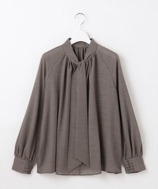 自由区 【セットアップ対応・洗える】ハイツイストビエラボウタイ ブラウス ブラウン系チェック