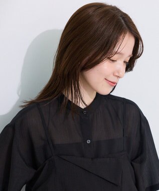 Green Parks ＳＥＴ２点シアーストライプシャツ＋ビスチェ Black