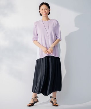 自由区 【洗える】ハイツイストコットンアセテート バックデザイン プルオーバーニット ライラック系