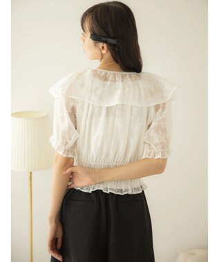 earth music&ecology 衿付きフラワーブラウス Off White