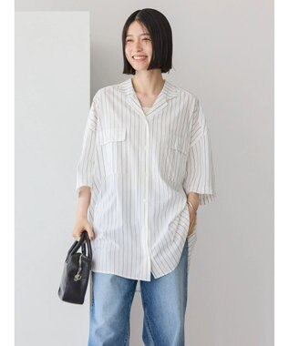 AMERICAN HOLIC 接触冷感＋ＵＶカットＷポケットＢＩＧシャツチュニック Stripe Ivory