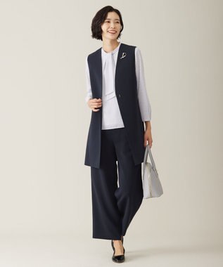 J.PRESS LADIES L 【WEB限定カラーあり・洗える】セラテリーダブルクロス セミワイド パンツ ネイビー系