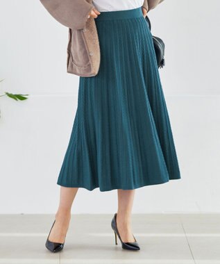  【洗える】アラン柄ニットフレアスカート