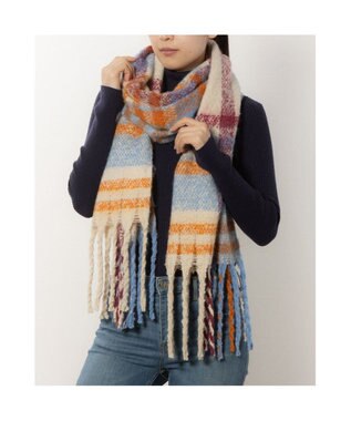 UNBILLION カシュネ cache nez / 太フリンジハーフチェックストール オレンジ