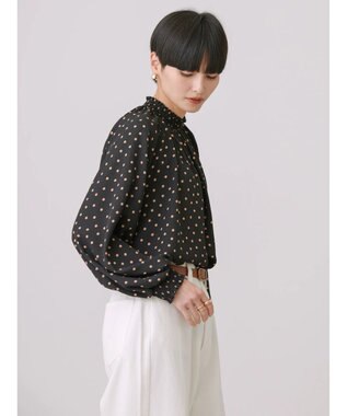 AMERICAN HOLIC ギャザーラグランサテンブラウス Dot Black