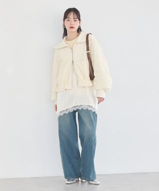 earth music&ecology 【WEB・一部店舗限定】レースリバーシブルブルゾン Ivory
