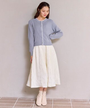 Feroux レーストリム ニット カーディガン スカイブルー系