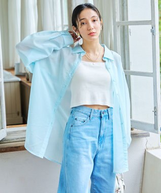 WEGO 【シワになりにくい/手洗い可】シアーBIGシャツ ブルーストライプ