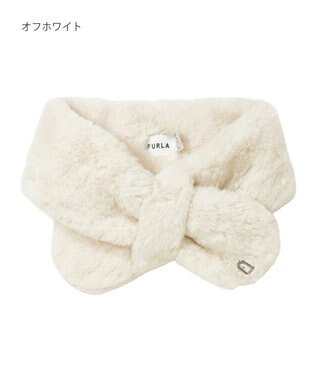 MOONBAT FURLA（フルラ）プチリボンマフラー  アーチロゴ フェイクファー オフホワイト
