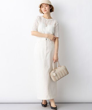 23区 23区DENIM Iライン デニムスカート ホワイト系