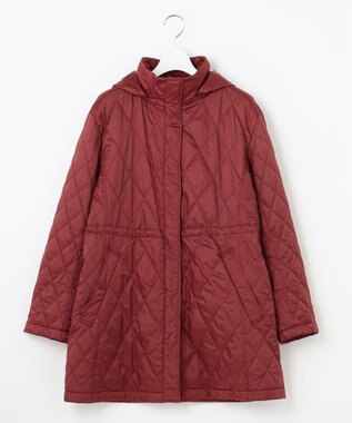 自由区 L 【洗える】ブライトキルト フード付きコート レッド系